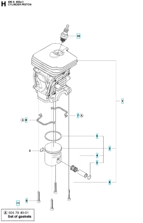 Pistón Kpl 135, 140 435, 435 II, 440, 440 II, CS2240