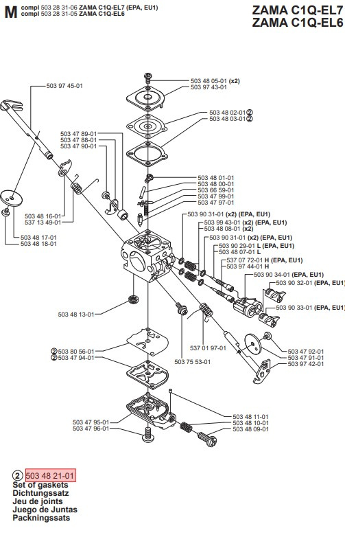 Juego de diafragma Husqvarna 240R, 245RX, 245, 55 Rancher
