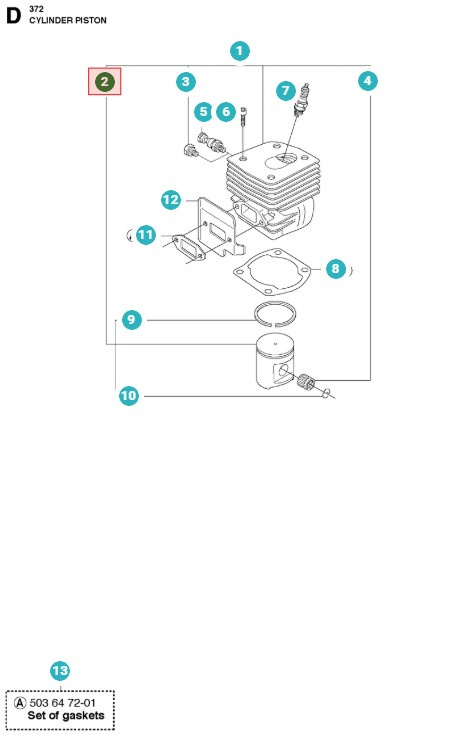 Pistón 50mm Husqvarna 371XP, 372XP
