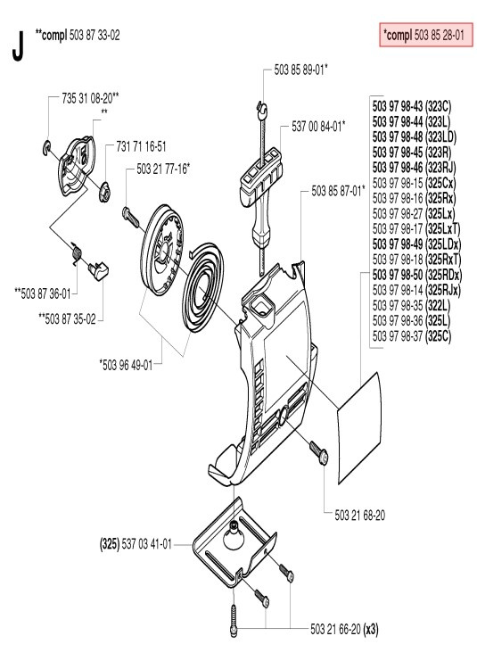 Conjunto de arranque Husqvarna 325RX, 327RDX, 326P5X