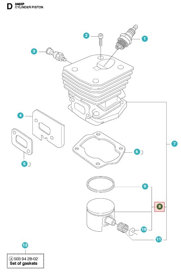 Pistón 42mm 346XP, 340, 345RX