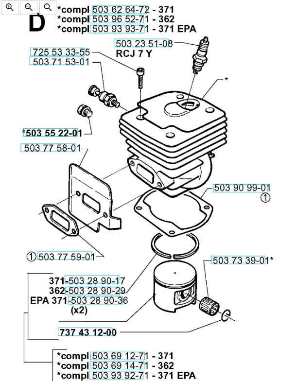 Cilindro Husqvarna 362XP, 371XP