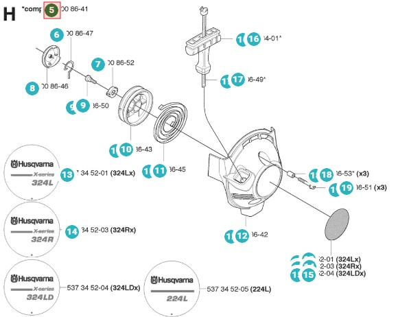 Conjunto de arranque Husqvarna 324RX, 524R, 524LK