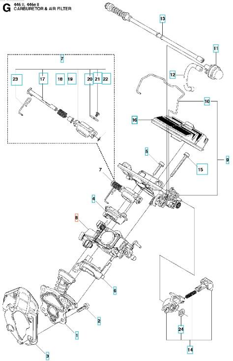 Carburador Husqvarna 445, 450, CS2245, CS2250