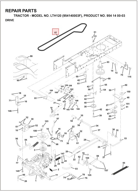 Correa de transmisión para Husqvarna LTH 120, LTH 130, LTH 145
