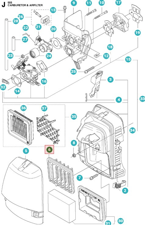 Filtro de aire Husqvarna 355FX, 355RX, 555FX, 555RXT, FC2256