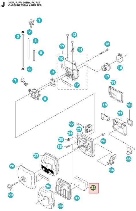 Filtro de aire Husqvarna 345FX, 345RX, 343FR, FC2145