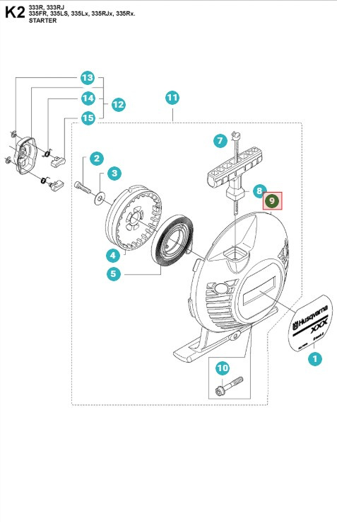 Conjunto de arranque Husqvarna 335FR, 335RX, 535RXT, 535FBX