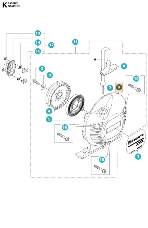 Conjunto de arranque Husqvarna 335FR, 335RX, 535RXT, 535FBX