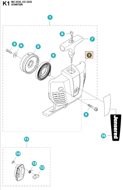 Carcasa de arranque Jonsered GC2236, BC2235, CC2235, CC2236
