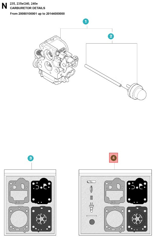 Kit de reparación de carburador Husqvarna 240, CS2234
