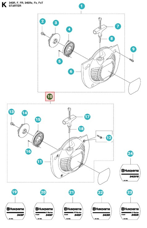 Conjunto de arranque Husqvarna 343FR, 345FX, 345RX