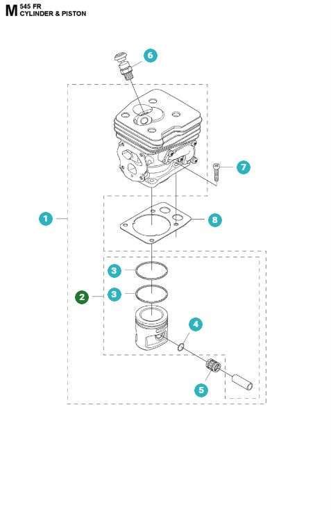 Pistón 42mm Husqvarna 345FR, 545FR, 545FX, 545RX, FC/CC 2245