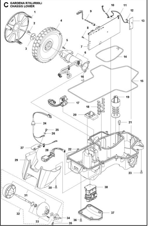 TAPACUBOS Gardena R38Li-R80Li, Flymo 1200R