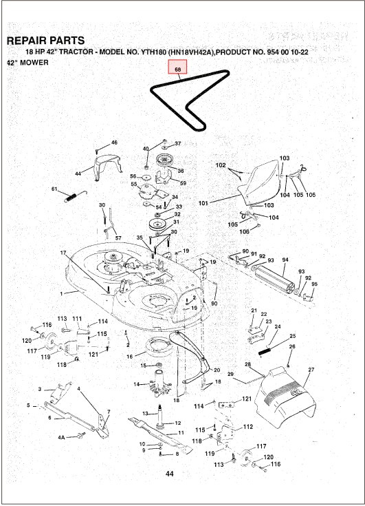 Correa de transmisión de plataforma de corte, Husqvarna YTH16, YTH 180
