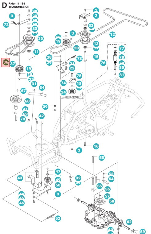 Correa Husqvarna Rider 111 B5, Jonsered FR2311 M, 5895341-01